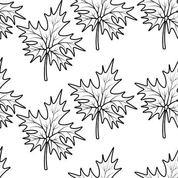 Maple leaf. Sketch. Seamless vector pattern. Doodle style. Stock Illustration
