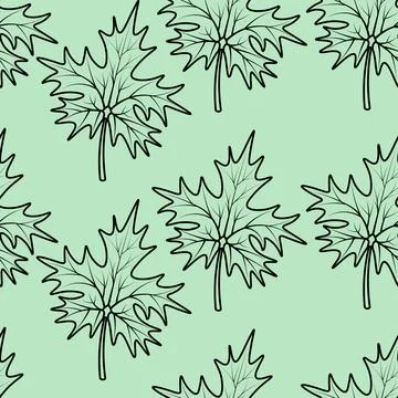 Maple leaf. Sketch. Seamless vector pattern. Green background. Stock Illustration