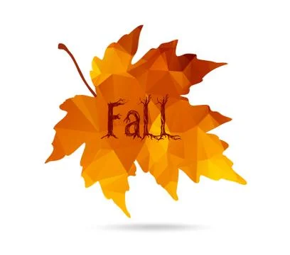 Maple leaf in triangular style with hand drawn word 'Fall'. Illustrazione stock