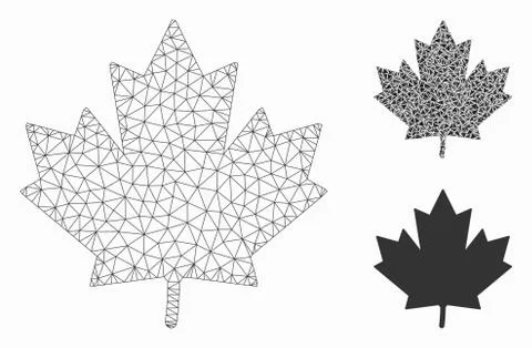 Maple Leaf Vector Mesh Network Model and Triangle Mosaic Icon イラスト素材