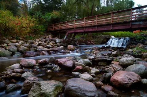 Maple leaf in waterfall Stockfoto's