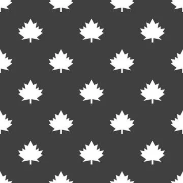Maple Leaf wb icon. flat design. Seamless gray pattern. Stock Illustration