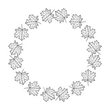 Maple Leaf Wreath Outline Hand Drawn Autumn Circle Frame for Invitations and Stock Illustration