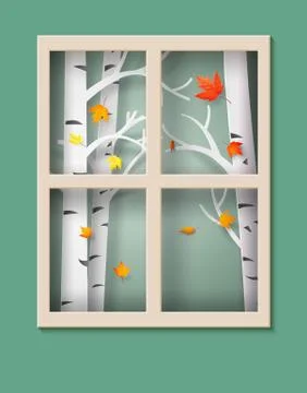 Maple leaves are falling from the trees. Stock Illustration