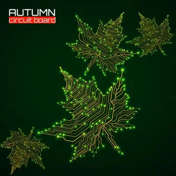Maple leaves with circuit board, technological style for your design イラスト素材