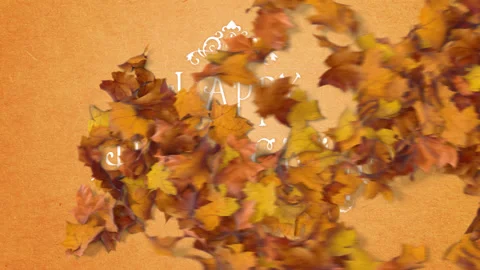 Maple Leaves Getting Blown With Wind and Revealing Happy Thanksgiving Message Stock Footage 220994260