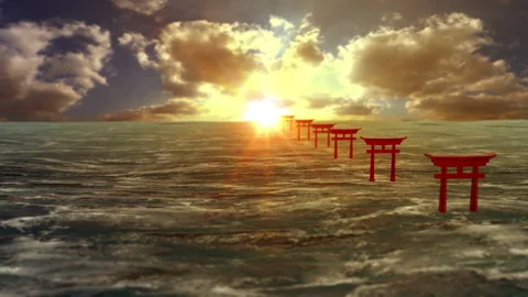 Maple leaves land scape sun rise loop animation Stock Footage 146637399