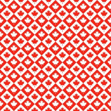 Maple leaves seamless pattern. Canada Day checkered background. Vector temp.. Illustrazione stock