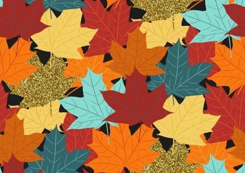Maple leaves seamless pattern, flat design template, vector illustration Illustrazione stock