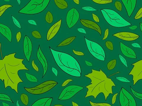 Maple leaves seamless pattern. Green maple autumn leaves. Falling leaves, lea 스톡 일러스트