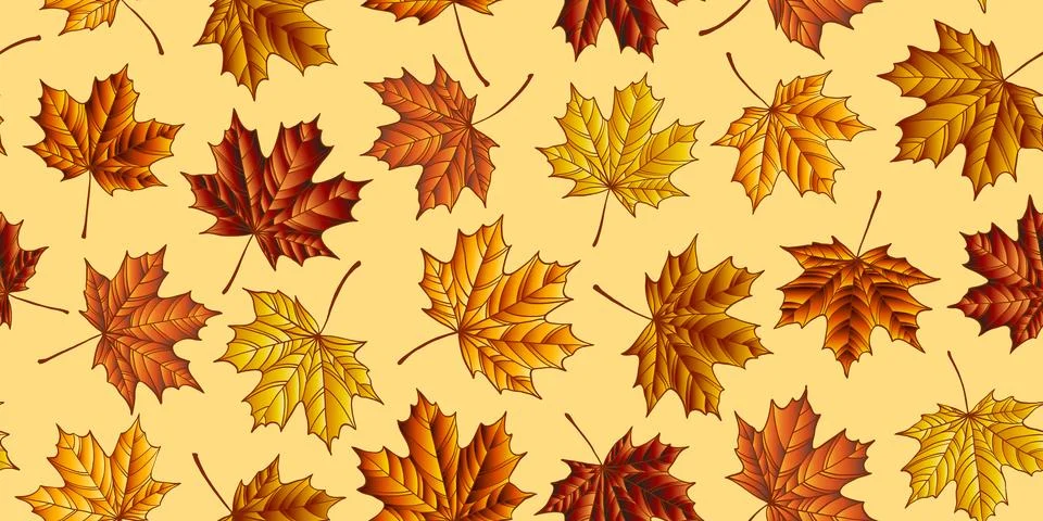 Maple leaves seamless pattern in hand-drawn vector style, warm orange color.. Stockillustratie