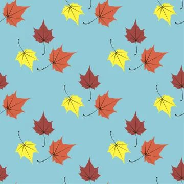 Maple leaves seamless vector blue orange art background Stock Illustration