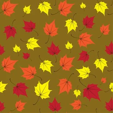 Maple leaves seamless vector green orange art background Stock Illustration