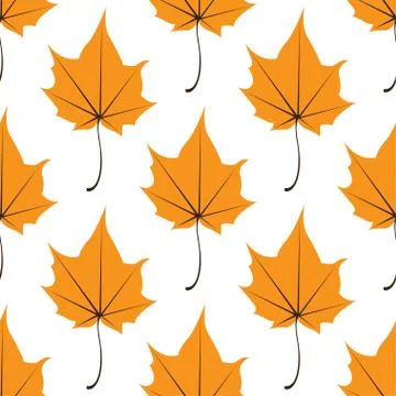 Maple leaves seamless vector white orange art background Stock Illustration
