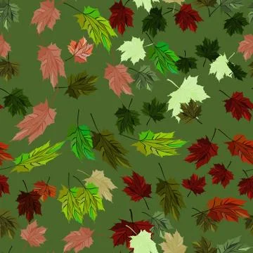 Maple Leaves Vector Seamless Pattern autumn green style Stock Illustration
