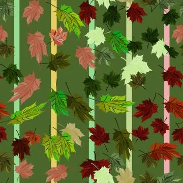 Maple Leaves Vector Seamless Pattern autumn striped green style 스톡 일러스트