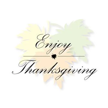 Maple leaves on white background with text graphics Enjoy Thanksgiving card Stock Illustration