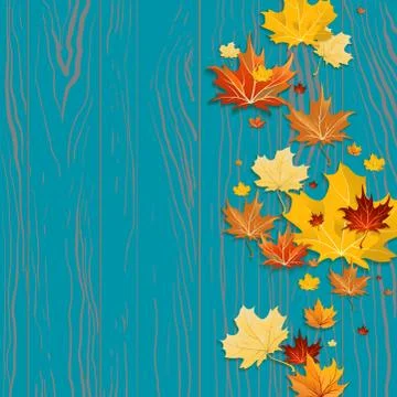 Maple leaves on wood background Stock Illustration