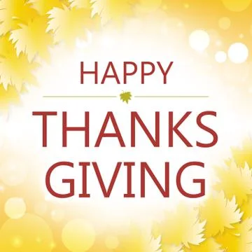 Maple leaves on yellow background with text graphics Happy Thanksgiving card Stock Illustration