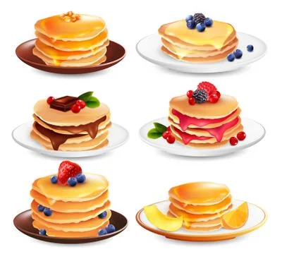 Maple Pancakes Isolated Set Stock Illustration