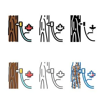 Maple sap collection, using tubing styleset method color icon vector Stock Illustration