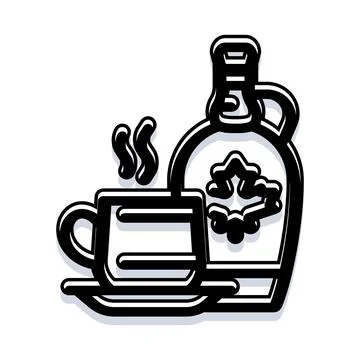 Maple syrup bottle and hot drink cup illustration Stock Illustration