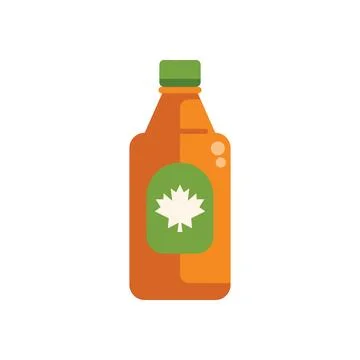Maple syrup bottle with green label showing maple leaf Stock Illustration