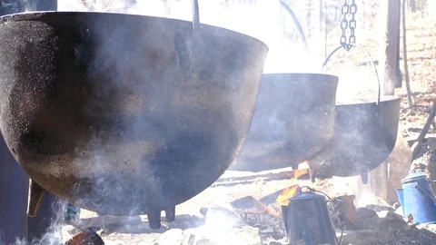Maple syrup cooking in Canada in the spring Stock Footage 87311438