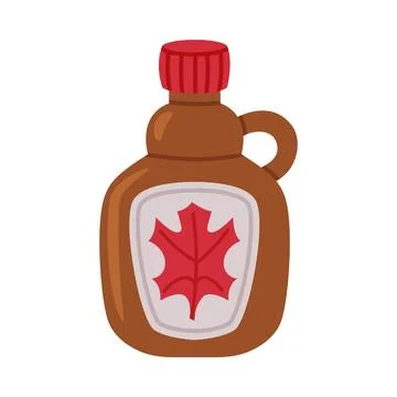 Maple Syrup in Glass Bottle with Cap and Label with Leaf Vector Illustration Stock Illustration