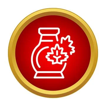Maple syrup jar with leaf icon on red background Stock Illustration