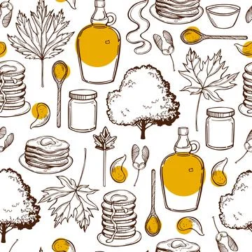 Maple syrup set. Vector  pattern. Illustrazione stock