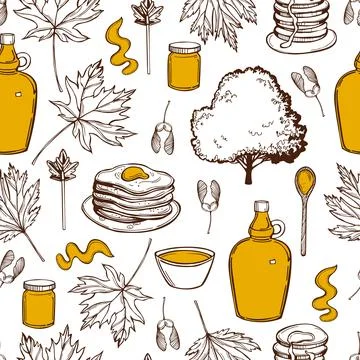 Maple syrup set. Vector  pattern. Stock Illustration