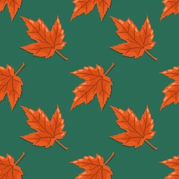 Maple tree leaves seamless pattern. Autumn season illustration. Flat red le.. Stock Illustration