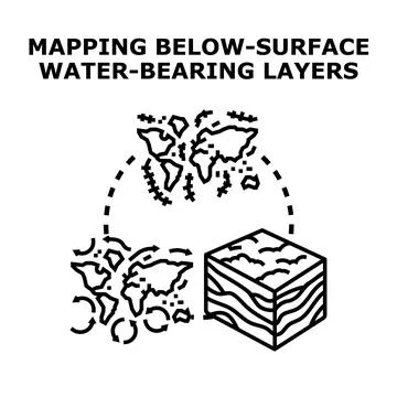 Mapping below surface water bearing layers abstract concept Stock Illustration