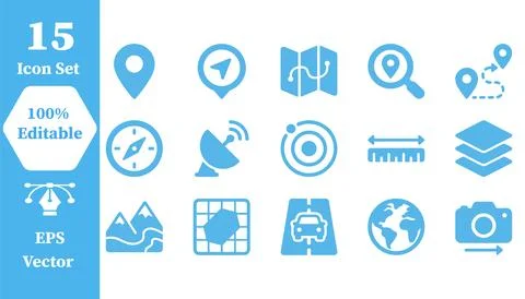 Mapping navigation and geographic location icon set with navigation, location Stock Illustration