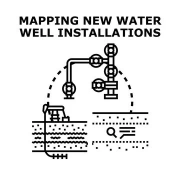 Mapping new water well drilling installations process Stock Illustration