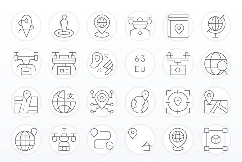 Mapping Professional Vector Set with 24 Thin Line Display Perfect 256x256 Ico Stock Illustration