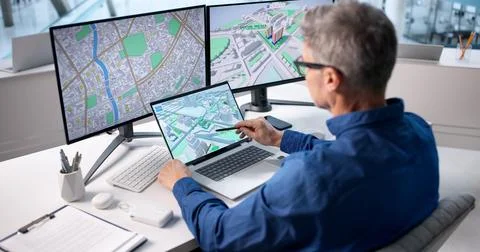 Mapping Properties With Computerized Survey And Valuation Plan In City. Stock Photos