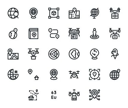 Mapping Scalable Vector Set featuring 28 Grid Fitted Bold Line 256x256 Icons Stock Illustration