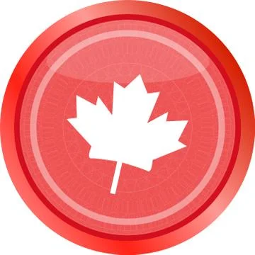 Mapple leaf icon glassy web button . Flat sign isolated on white background Stock Illustration