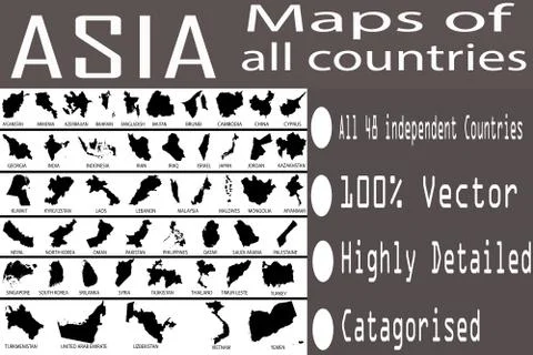 Maps of All Asian Countries Stockillustratie