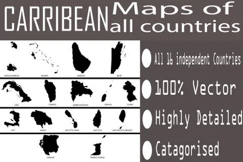 Maps of All Caribbean Countries Stockillustratie
