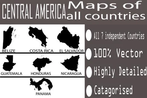 Maps of All Central American Countries Stock Illustration