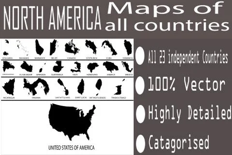 Maps of All North American Countries Stockillustratie