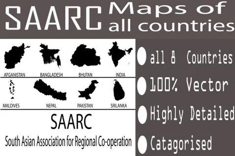 Maps of All SAARC Countries Stockillustratie