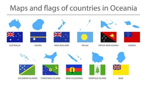 Maps and flags of countries in Oceania Stock Illustration