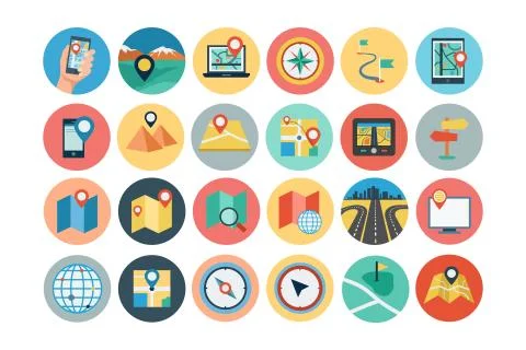 Maps and Navigation Flat Icons Stock Illustration