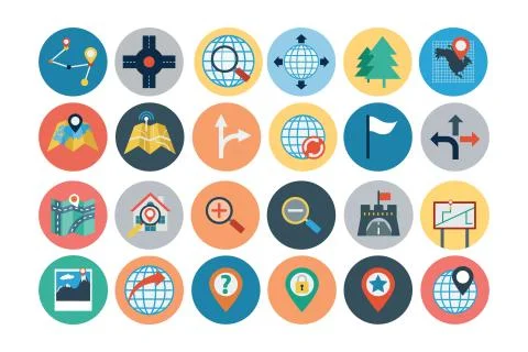 Maps and Navigation Flat Icons Set Stock Illustration