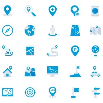 Maps and Navigation Flat Icons Pack Stock Illustration