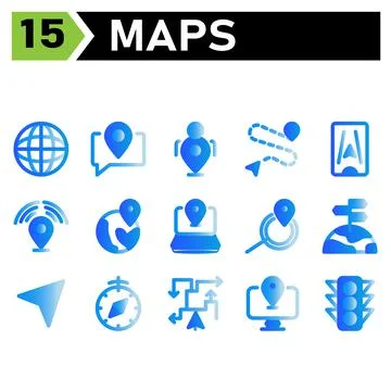 Maps And Navigation icon include globe, world, map, navigation, chat, communi Stock Illustration